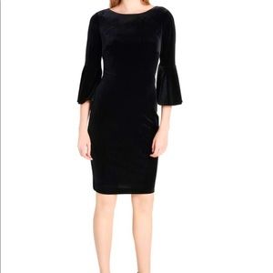 Calvin Klein Womens Velvet Bell Sleeve Sheath Dress